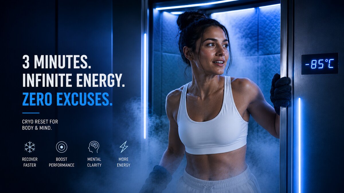 Frau in Cryoletics Cryozone Mallorca — Energie- und Fokus-Boost durch Ganzkörper-Kryotherapie bei -85°C